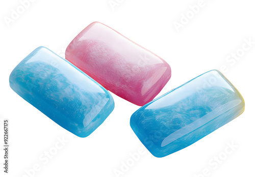 Three pieces of chewing or bubble gums isolated on transparent background photo