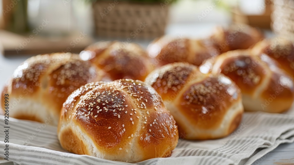 Freshly Baked Sweet Buns on a Table With Light Dusting of Sugar Freshly Baked Sweet Buns on a Table With Light Dusting of Sugar