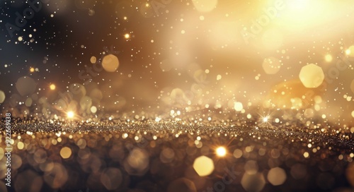 Golden Glittering Particle Background With Bokeh Effect