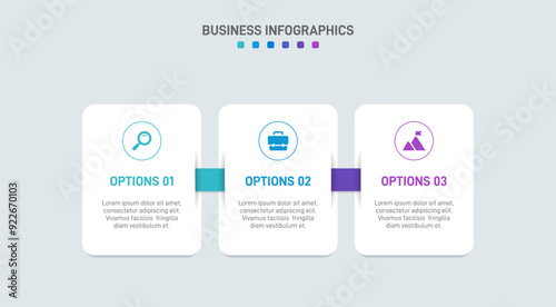 Horizontal progress bar featuring 3 arrow-shaped elements, symbolizing three six stages of business strategy and progression. Clean timeline infographic design template. Vector for presentation
