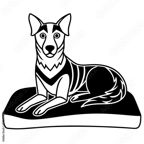 A dog laying on bed front view art vector