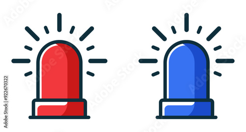 Emergency flashers siren icon. Set of red and blue emergency siren icons in flat style. Vector illustration.