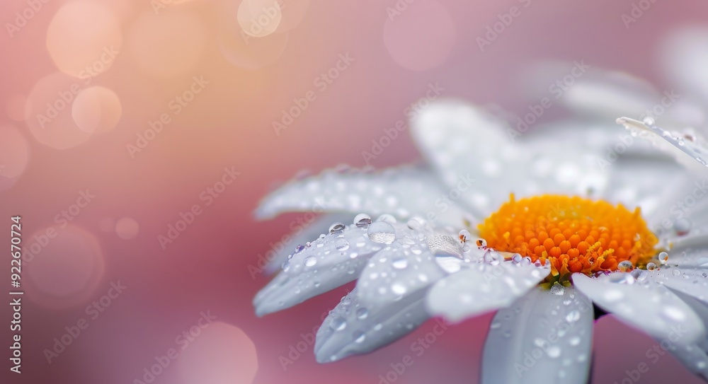 Fototapeta premium Close-Up Of Dewy Daisy Flower Glowing In Morning Light