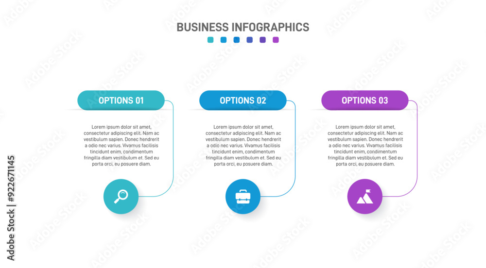 Naklejka premium Horizontal progress bar featuring 3 arrow-shaped elements, symbolizing three six stages of business strategy and progression. Clean timeline infographic design template. Vector for presentation