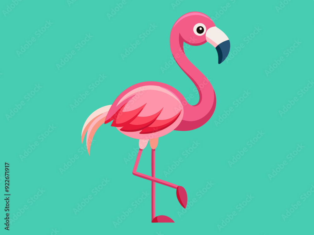 Fototapeta premium Ensemble de vecteurs flamants roses, oiseau tropical rose dessin animé, icône d’animal d’été, personnage de zoo mignon. Illustration de la faune exotique 