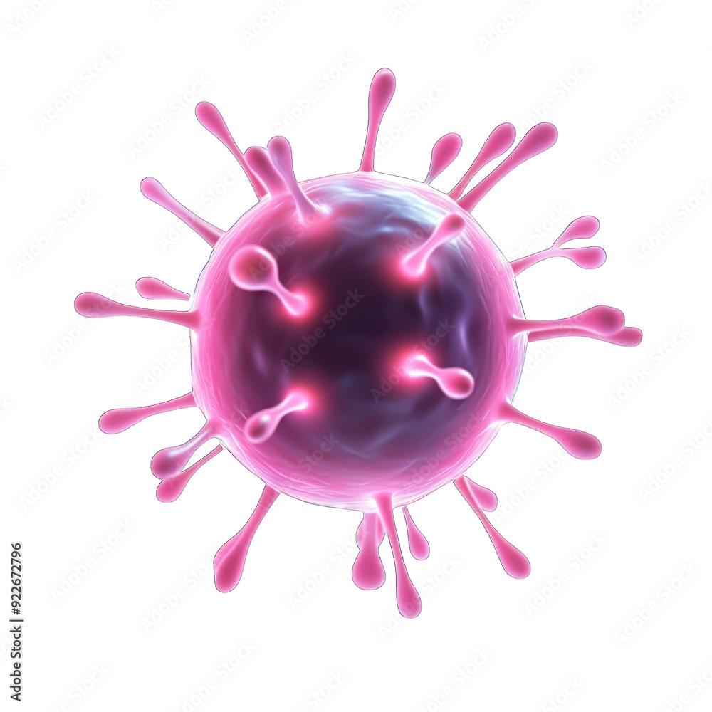 Illustration of a colorful virus cell with protruding spikes, representing biological entities and health concepts. transparent background Illustration of a colorful virus cell with protruding spikes, representing biological entities and health concepts. transparent background