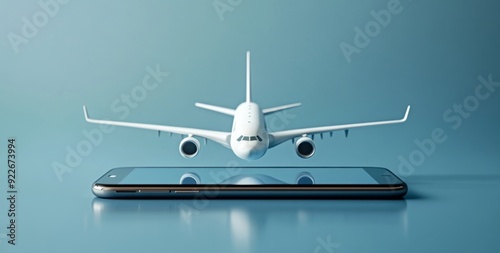 A digital illustration showcasing an airplane model on a smartphone, symbolizing modern travel technology and connectivity. Represents innovation, transportation, and digital advancements in the airli photo