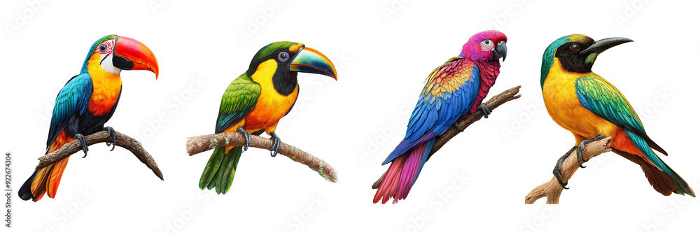 Obraz premium vibrant tropical bird perched on a branch isolated on transparent png background