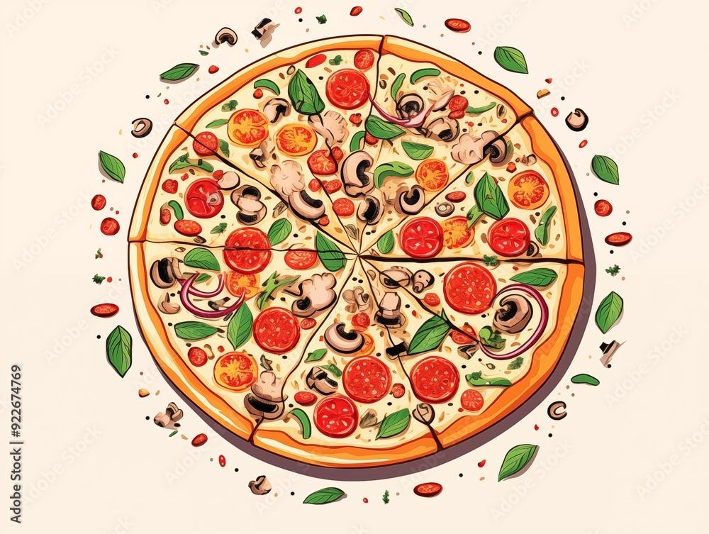 set of various tasty pizza illustration. AI generated set of various tasty pizza illustration. AI generated