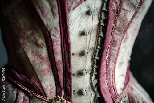 Close-up of the fabric and boning of a corset, highlighting the texture and structure of the garment. photo