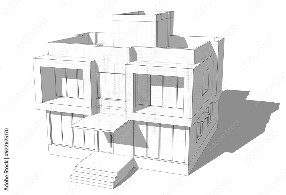 Modern house sketch 3d rendering Modern house sketch 3d rendering