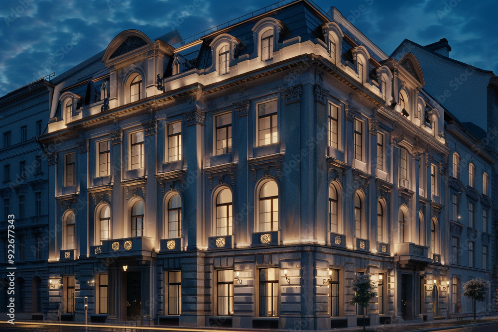 Fototapeta premium Illuminated Neoclassical Building in the Twilight