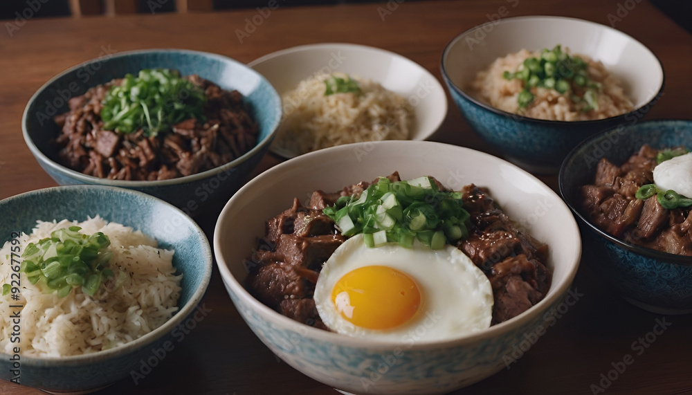korean beef rice bowls with a fried egg