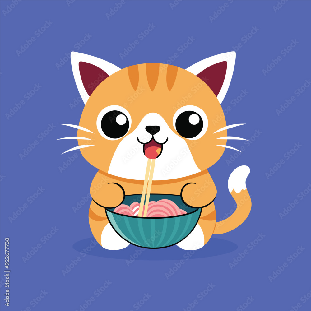 cute cat eats ramen surprised face vector isolated cute cat eats ramen surprised face vector isolated