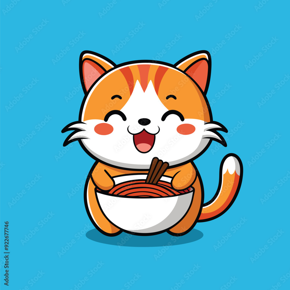cute cat eats ramen surprised face vector isolated cute cat eats ramen surprised face vector isolated