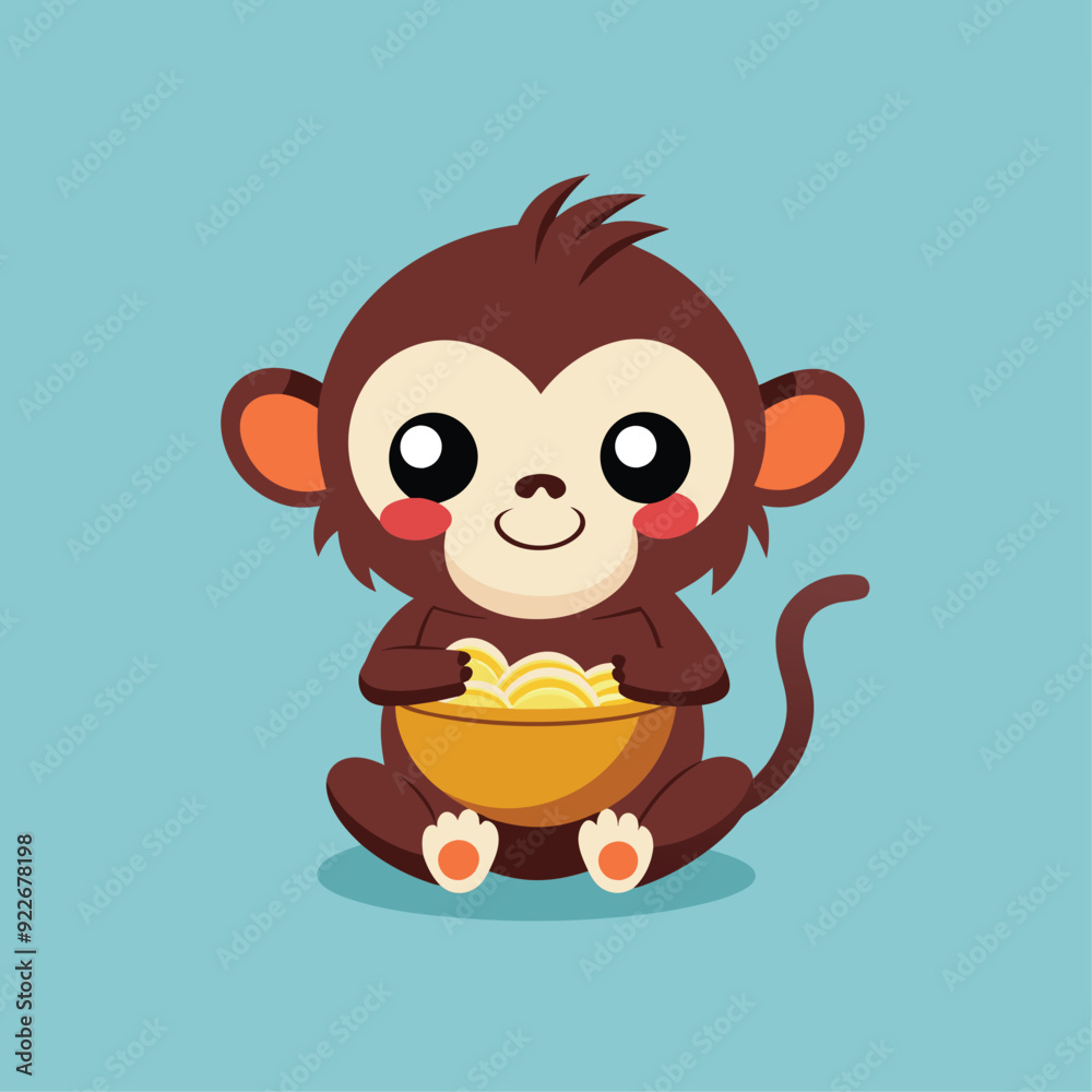 cute monkey eats ramen surprised face vector isolated cute monkey eats ramen surprised face vector isolated
