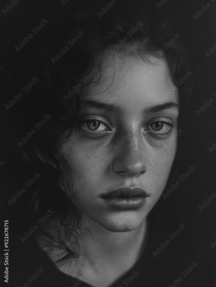 Intense Portrait of a Young Woman in Monochrome Intense Portrait of a Young Woman in Monochrome