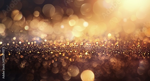 Golden Glittering Particle Background With Bokeh Effect