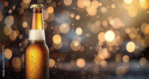 Cold Bottle of Beer With Bubbles in a Festive Atmosphere at Night