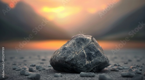 Smooth Rock on Wet Ground at Sunrise