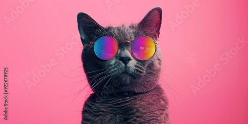 A cat with rainbow goggles, giving a playful and stylish vibe.