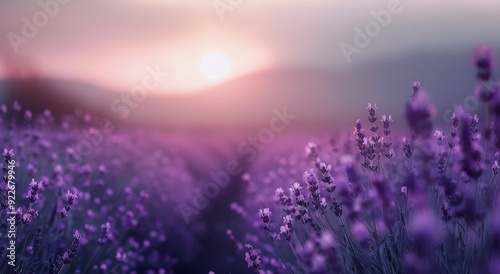 Lavender Fields at Sunset in a Serene Landscape
