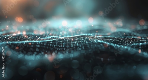 Digital Wave Representation With Glowing Particles Over a Dark Background