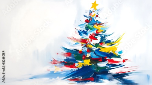 Vibrant Abstract Christmas Tree Painted in Bright Colors photo