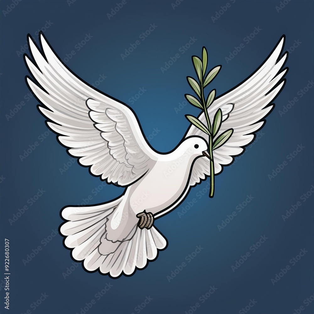 Fototapeta premium Simple dove flying with open wings, holding an olive branch. International Peace Day Vector illustration 