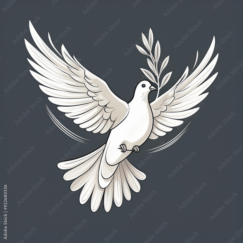 Obraz premium Simple dove flying with open wings, holding an olive branch. International Peace Day Vector illustration 