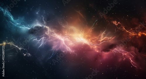 Colorful Abstract Space Art With Lightning and Cosmic Energy