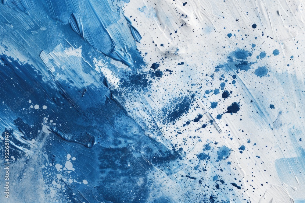 Texture and color splatter painting, blue and white abstract art with a sense of movement. Texture and color splatter painting, blue and white abstract art with a sense of movement.