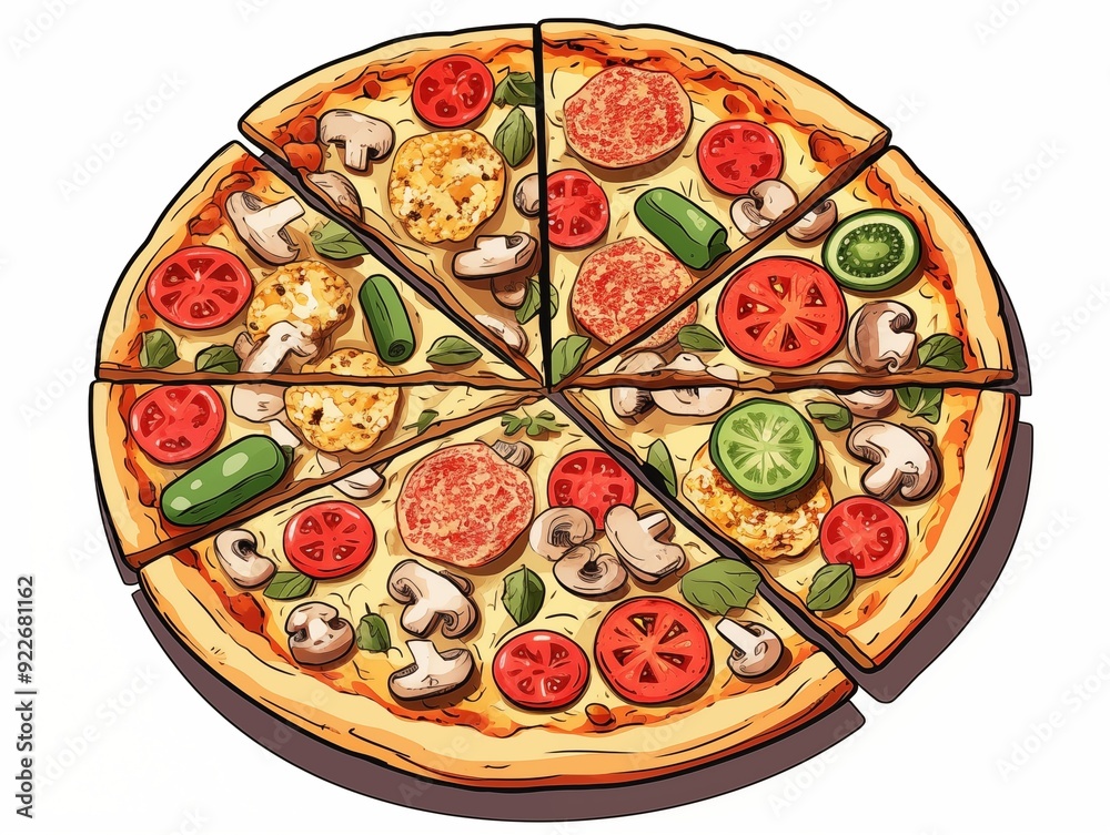 set of various tasty pizza illustration. AI generated set of various tasty pizza illustration. AI generated