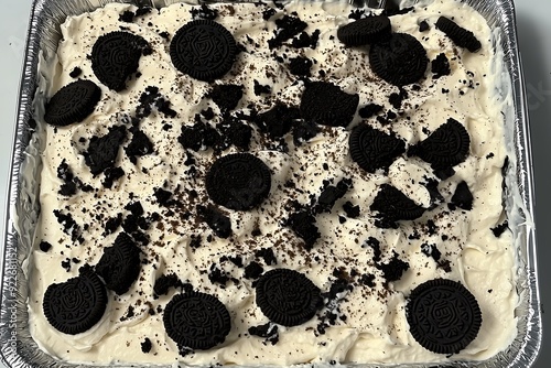 Cookies and Cream Dessert with Crushed Cookies on Top photo