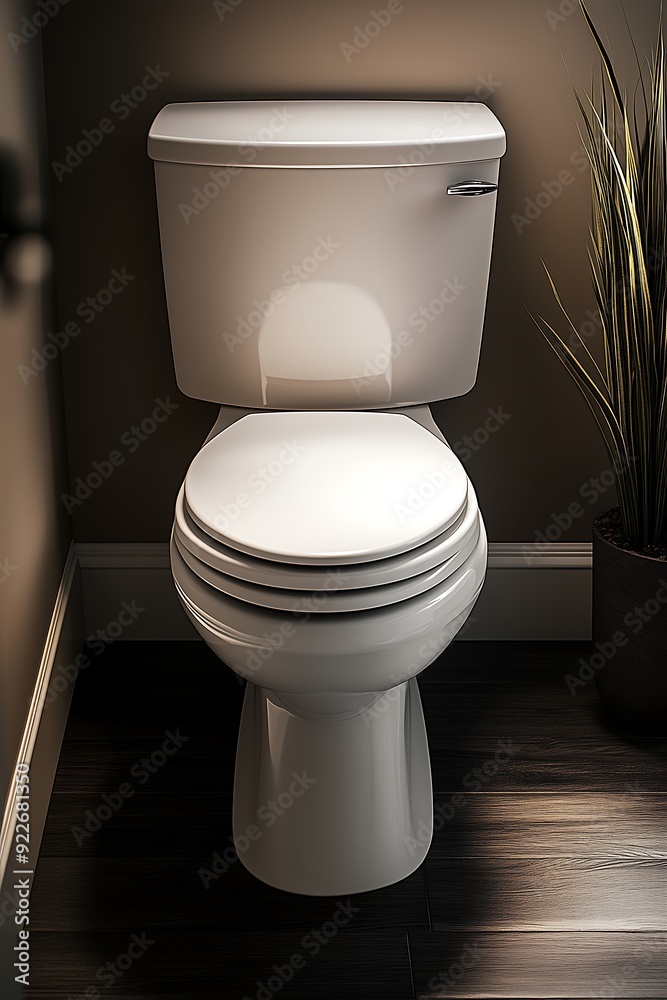 White Ceramic Toilet in Modern, Dimly Lit Bathroom