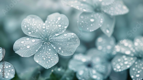 Delicate Blue Flowers With Dew Drops in a Soft Morning Light
