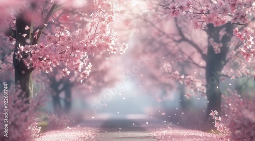 Serene Cherry Blossom Pathway In Springtime Light