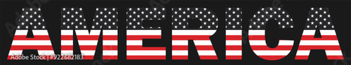 Vector isolated drawing for t-shirt with inscription 
of name of country of america on background 
of national united states flag. Pattern for fabric, paper, clothing. USA flag font. Mockup t shirt.