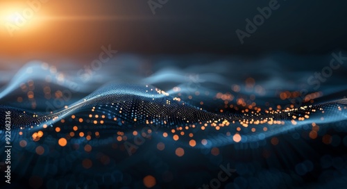 Digital Wave Representation With Glowing Particles Over a Dark Background