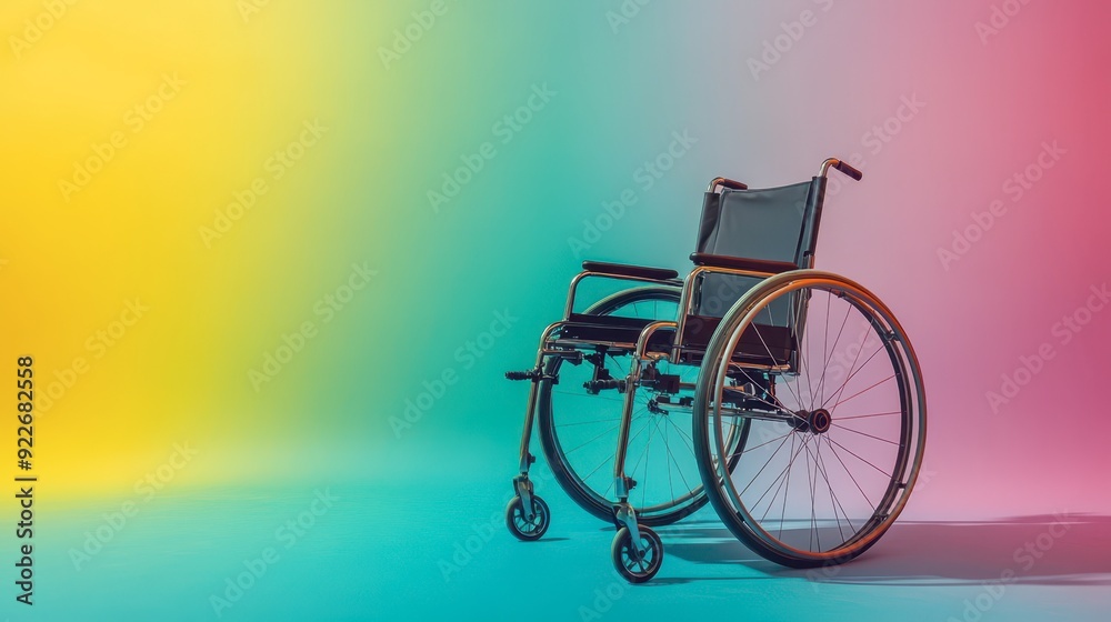 Fototapeta premium Colorful wheelchair on a vibrant gradient background