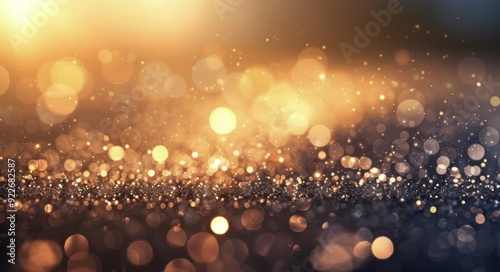 Golden Glittering Particle Background With Bokeh Effect
