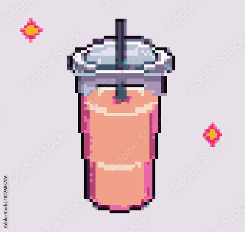 Cute 8-bit pixel art of coffee cup on a white background.