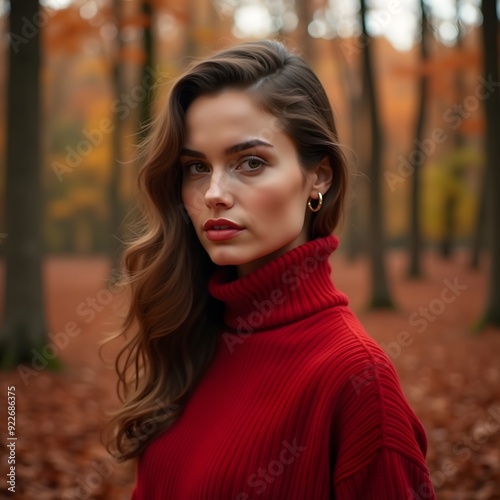 Beautiful woman in the forest during autumn