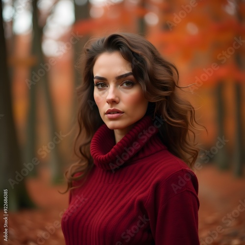 Beautiful woman in the forest during autumn