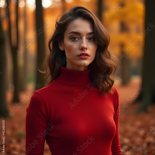 Beautiful woman in the forest during autumn