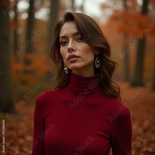 Beautiful woman in the forest during autumn