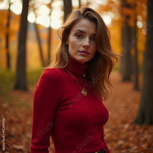 Beautiful woman in the forest during autumn