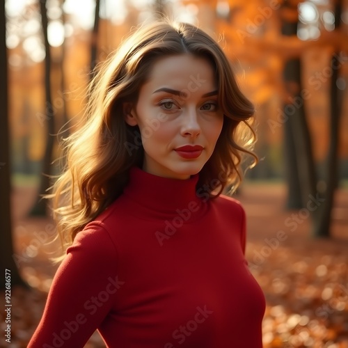 Beautiful woman in the forest during autumn