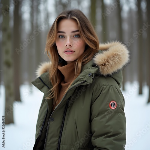 Beautiful woman in the forest during winter