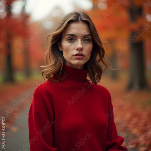 Beautiful woman in the forest during autumn
